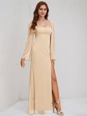 A Line Square Floor Length Chiffon Bridesmaid Dress