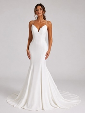 Elegant V-Neck Bow-Back Satin Mermaid Wedding Dress with Chapel Train