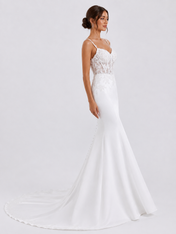 Elegant Sweetheart Lace-Applique Satin Mermaid Wedding Dress with Chapel Train