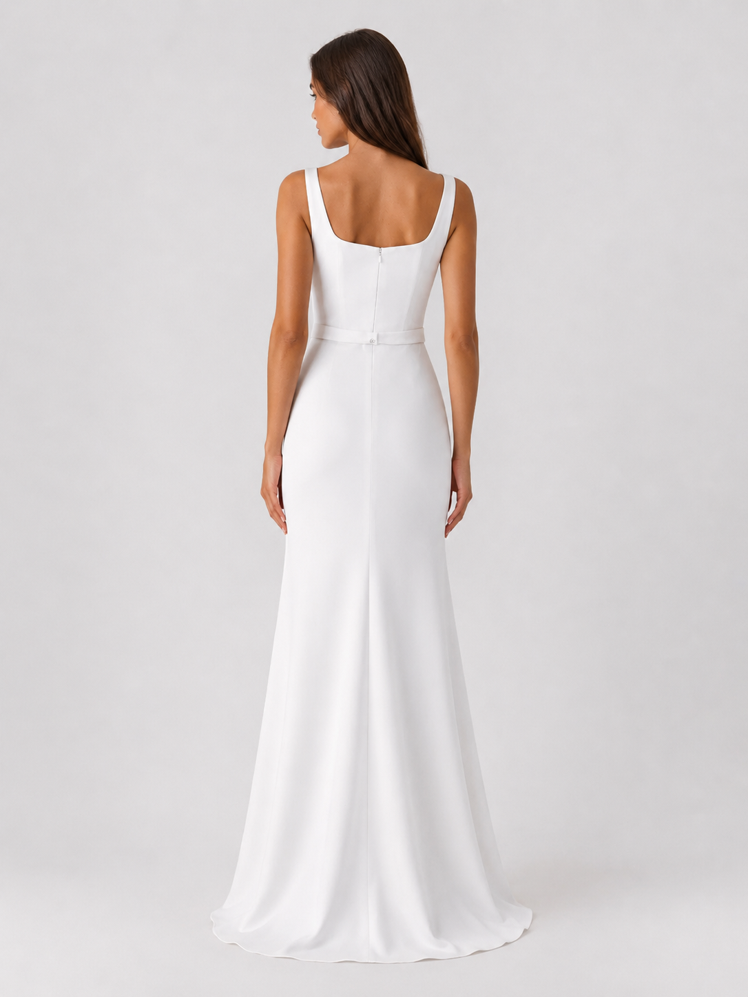 Elegant Square Neck Satin Sheath Wedding Dress with Sweep Train