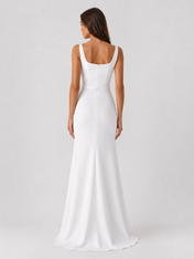 Elegant Square Neck Satin Sheath Wedding Dress with Sweep Train