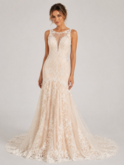 Elegant Illusion High-Neck Lace Mermaid Wedding Dress with Sweep Train