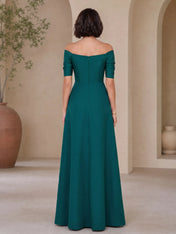 Off-the-Shoulder Sweetheart Column Gown with Thigh-High Slit Bridesmaid Dress