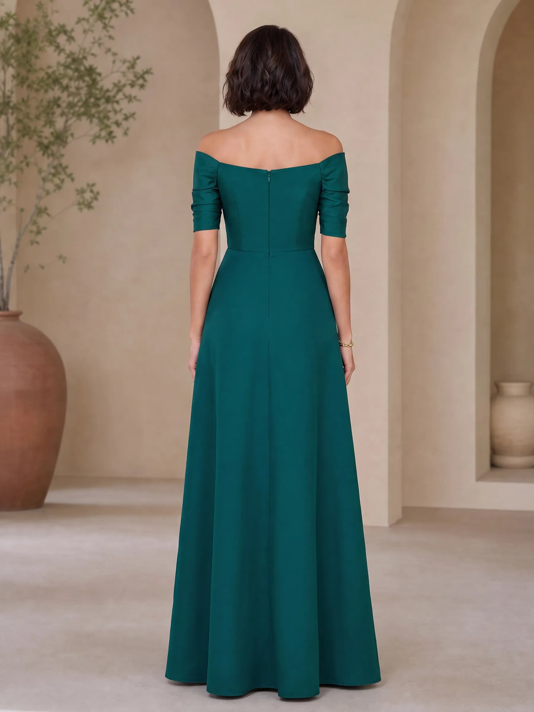 Off-the-Shoulder Sweetheart Column Gown with Thigh-High Slit Bridesmaid Dress