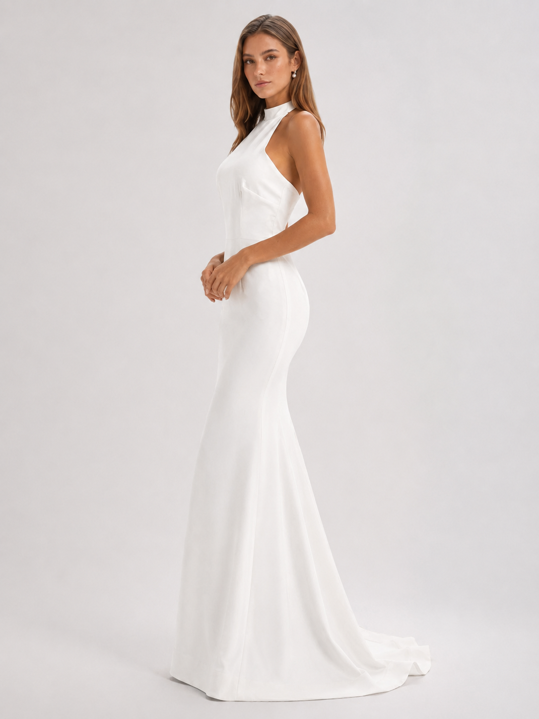 Elegant Halter Satin Mermaid Wedding Dress with Sweep Train