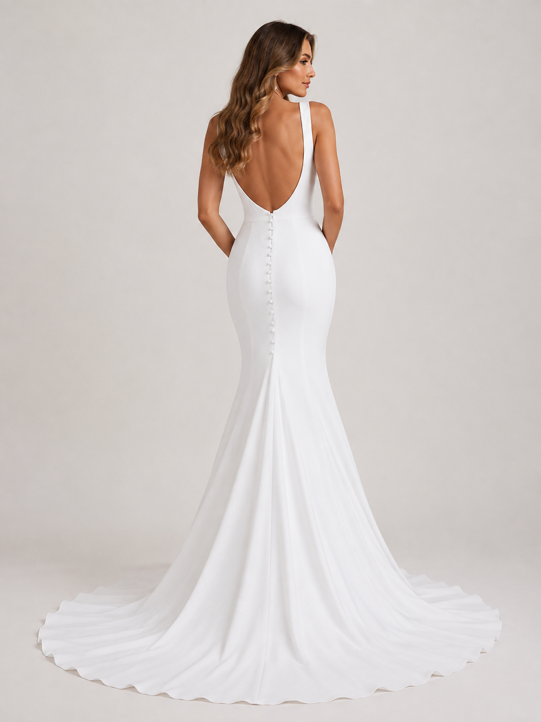 Elegant V-Neck Satin Mermaid Wedding Dress with High Slit and Chapel Train