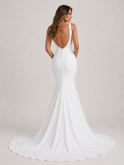 Elegant V-Neck Satin Mermaid Wedding Dress with High Slit and Chapel Train