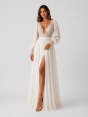 Elegant Lace Applique Long Sleeve A-Line Wedding Dress with Sweep Train