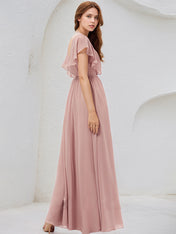 Dusty Rose A-Line V-Neck Floor-Length Chiffon Bridesmaid Dress