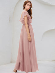 Dusty Rose A-Line V-Neck Floor-Length Chiffon Bridesmaid Dress
