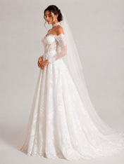Elegant Off-the-Shoulder Lace Corset A-Line Wedding Dress with Chapel Train