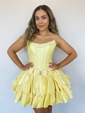 A-Line Strapless Short Satin Homecoming Dress With Bowknot