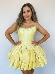 Pink A-Line Strapless Short Satin Homecoming Dress With Bowknot
