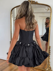 A-Line Strapless Short Satin Homecoming Dress With Bowknot