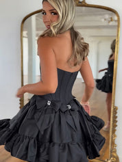 Pink A-Line Strapless Short Satin Homecoming Dress With Bowknot