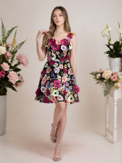 A-Line 3D Floral Short Purple Homecoming Mini Dress