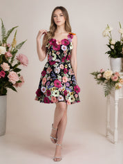 A-Line 3D Floral Short Purple Homecoming Mini Dress