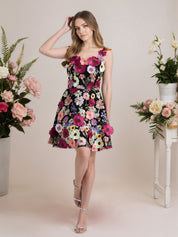 A-Line 3D Floral Short Purple Homecoming Mini Dress