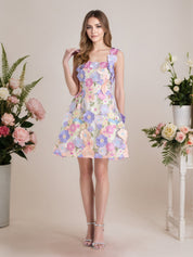 A-Line 3D Floral Short Purple Homecoming Mini Dress