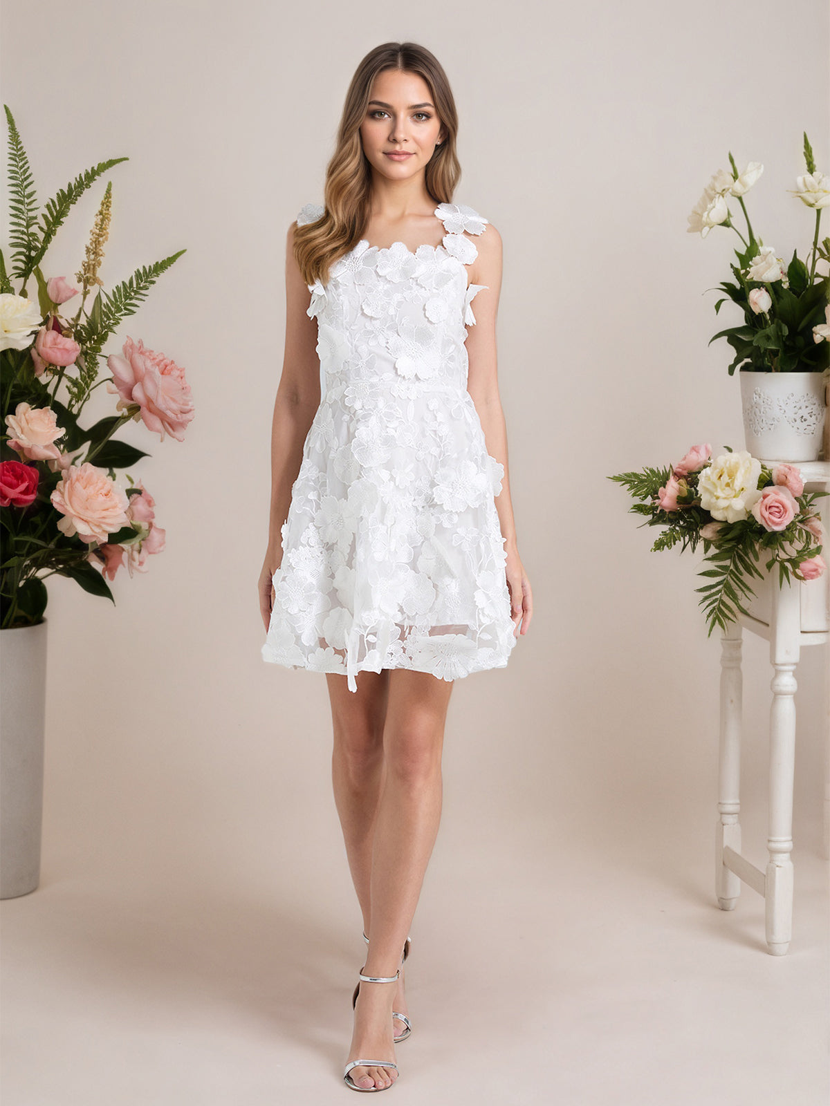 A-Line 3D Floral Short Purple Homecoming Mini Dress