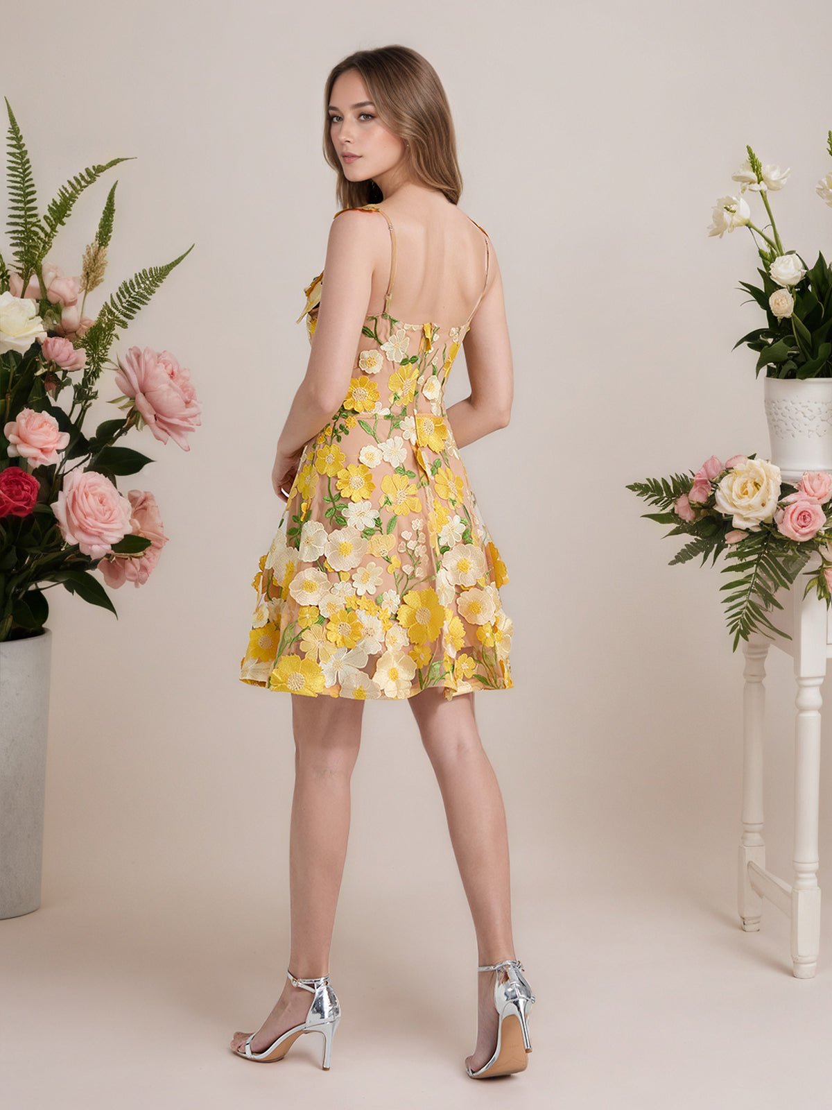 A-Line 3D Floral Short Purple Homecoming Mini Dress