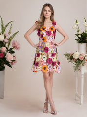 A-Line 3D Floral Short Purple Homecoming Mini Dress