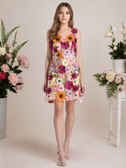A-Line 3D Floral Short Purple Homecoming Mini Dress