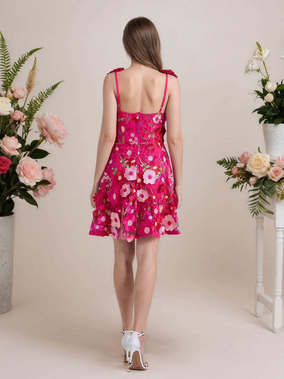A-Line 3D Floral Short Purple Homecoming Mini Dress