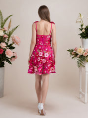 A-Line 3D Floral Short Purple Homecoming Mini Dress