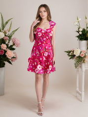 A-Line 3D Floral Short Purple Homecoming Mini Dress