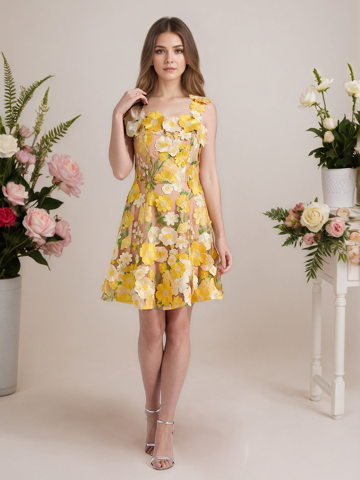 A-Line 3D Floral Short Purple Homecoming Mini Dress