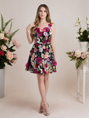 A-Line 3D Floral Short Purple Homecoming Mini Dress