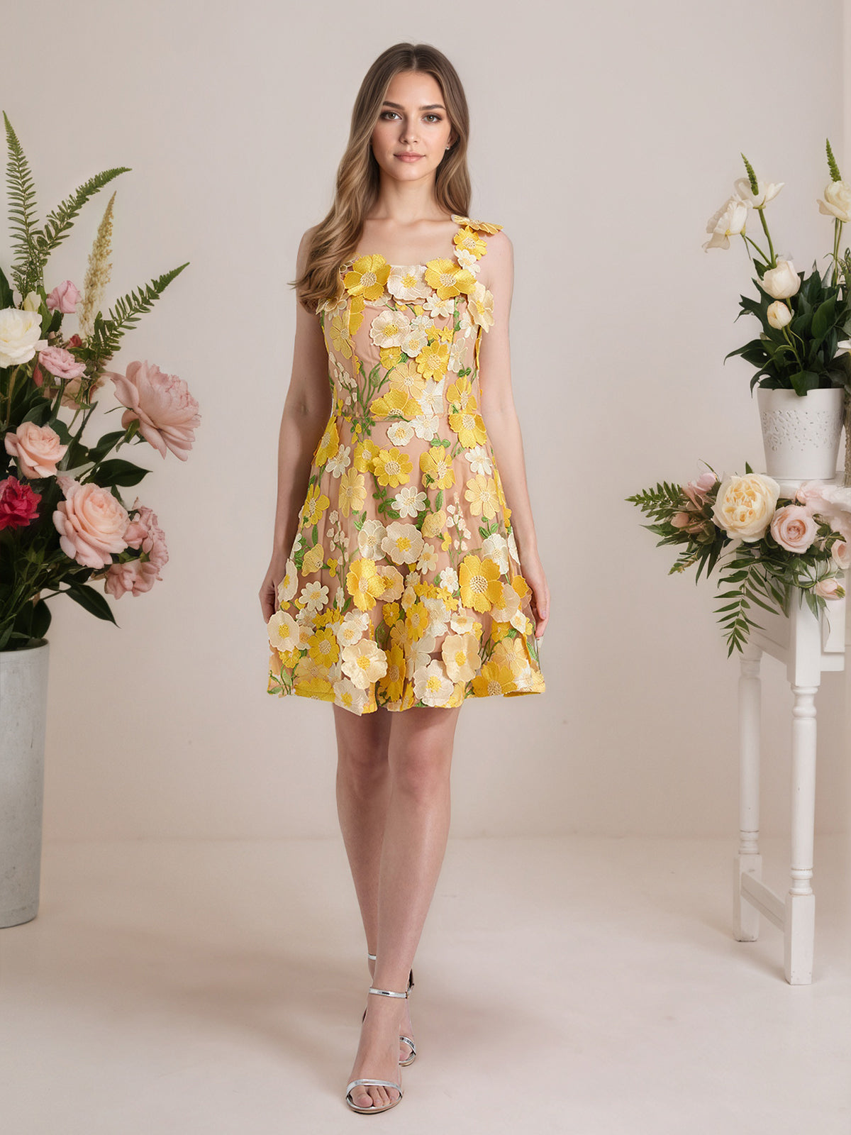 A-Line 3D Floral Short Purple Homecoming Mini Dress