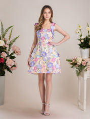 A-Line 3D Floral Short Purple Homecoming Mini Dress