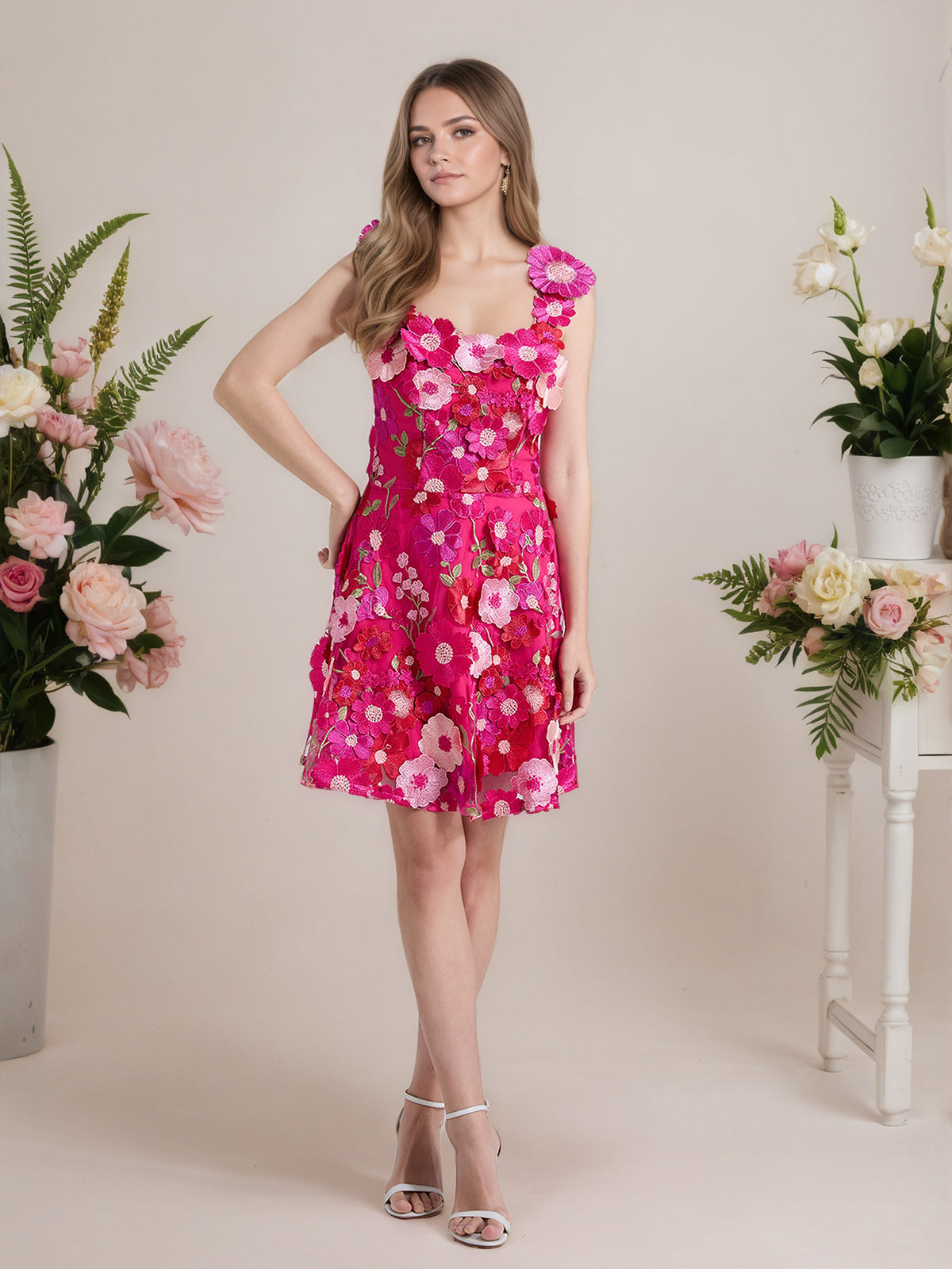 A-Line 3D Floral Short Purple Homecoming Mini Dress