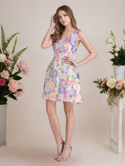 A-Line 3D Floral Short Purple Homecoming Mini Dress