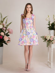 A-Line 3D Floral Short Purple Homecoming Mini Dress
