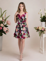 A-Line 3D Floral Short Purple Homecoming Mini Dress