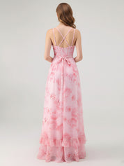 A-Line Chiffon Floral Bridesmaid Dress with Ruffles
