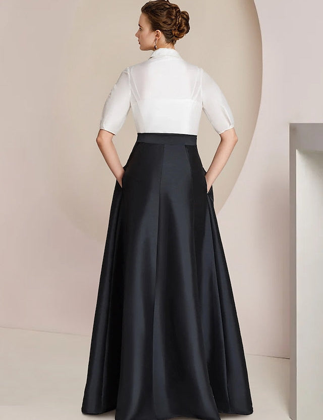 A-LineMotheroftheBrideDressFormalWeddingGuestElegantPartyShirtCollarFloorLengthTaffetaShortSleevewithBow_s_ColorBlock2024_1.jpg
