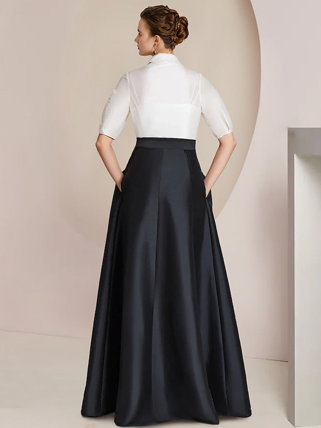 A-LineMotheroftheBrideDressFormalWeddingGuestElegantPartyShirtCollarFloorLengthTaffetaShortSleevewithBow_s_ColorBlock2024_1.jpg
