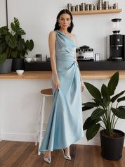 A-Line One Shoulder Satin Long Formal Dress