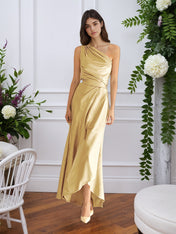A-Line One Shoulder Satin Long Formal Dress