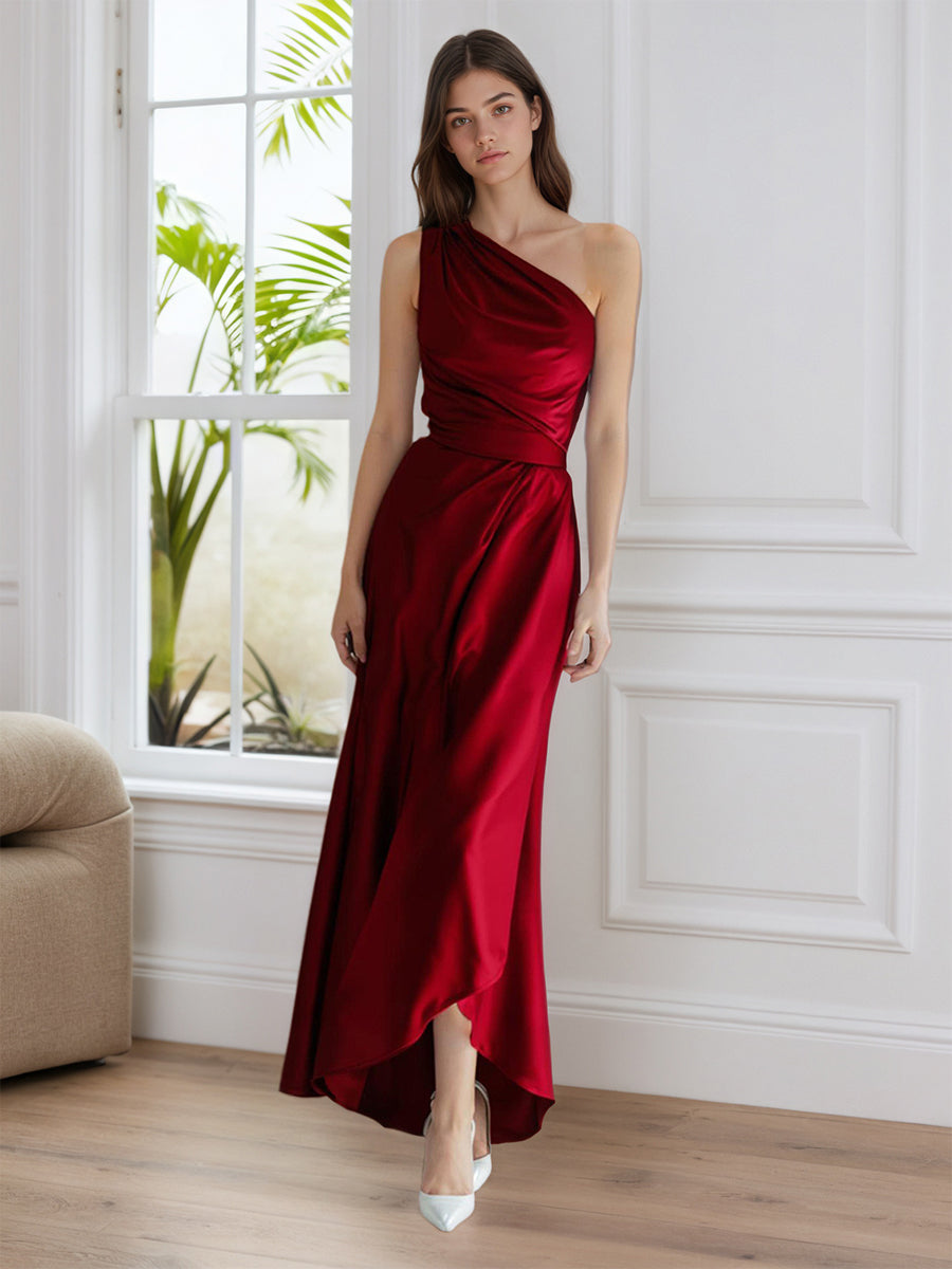 A-Line One Shoulder Satin Long Formal Dress