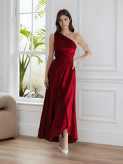 A-Line One Shoulder Satin Long Formal Dress