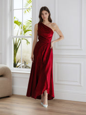 A-Line One Shoulder Satin Long Formal Dress