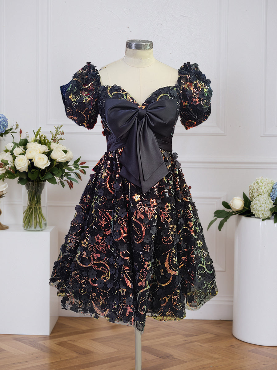 A-Line Short Tulle Homecoming Dress With Bowknot