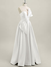 A-Line Strapless Floor-Length Satin Prom Dress with Bow