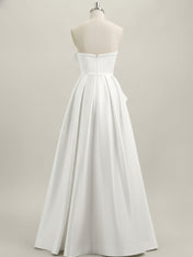 A-Line Strapless Floor-Length Satin Prom Dress with Bow