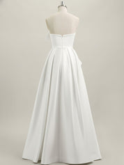 A-Line Strapless Floor-Length Satin Prom Dress with Bow